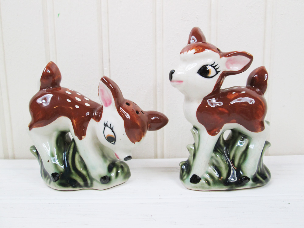 Vintage Ceramic Deer Salt & Pepper Shakers Fawns Japan