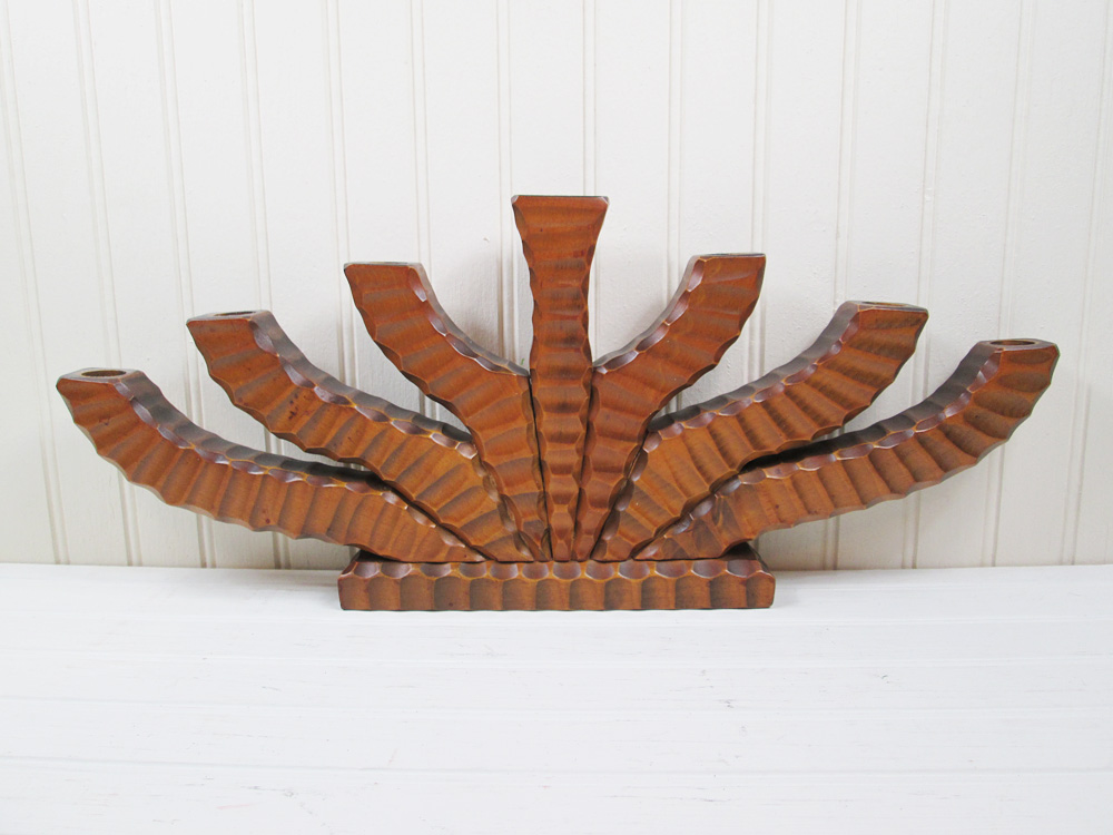 Vintage Wood Menorah Candle Holder Wall Tabletop