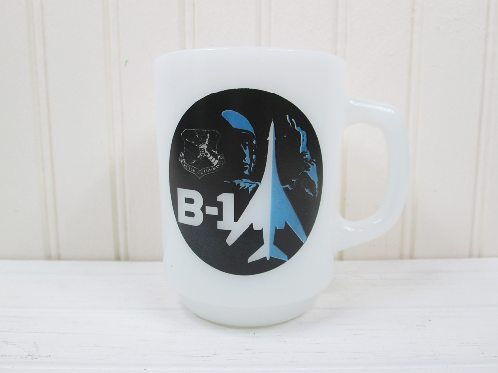 Vintage B-1 Bomber Milk Glass Coffee Mug