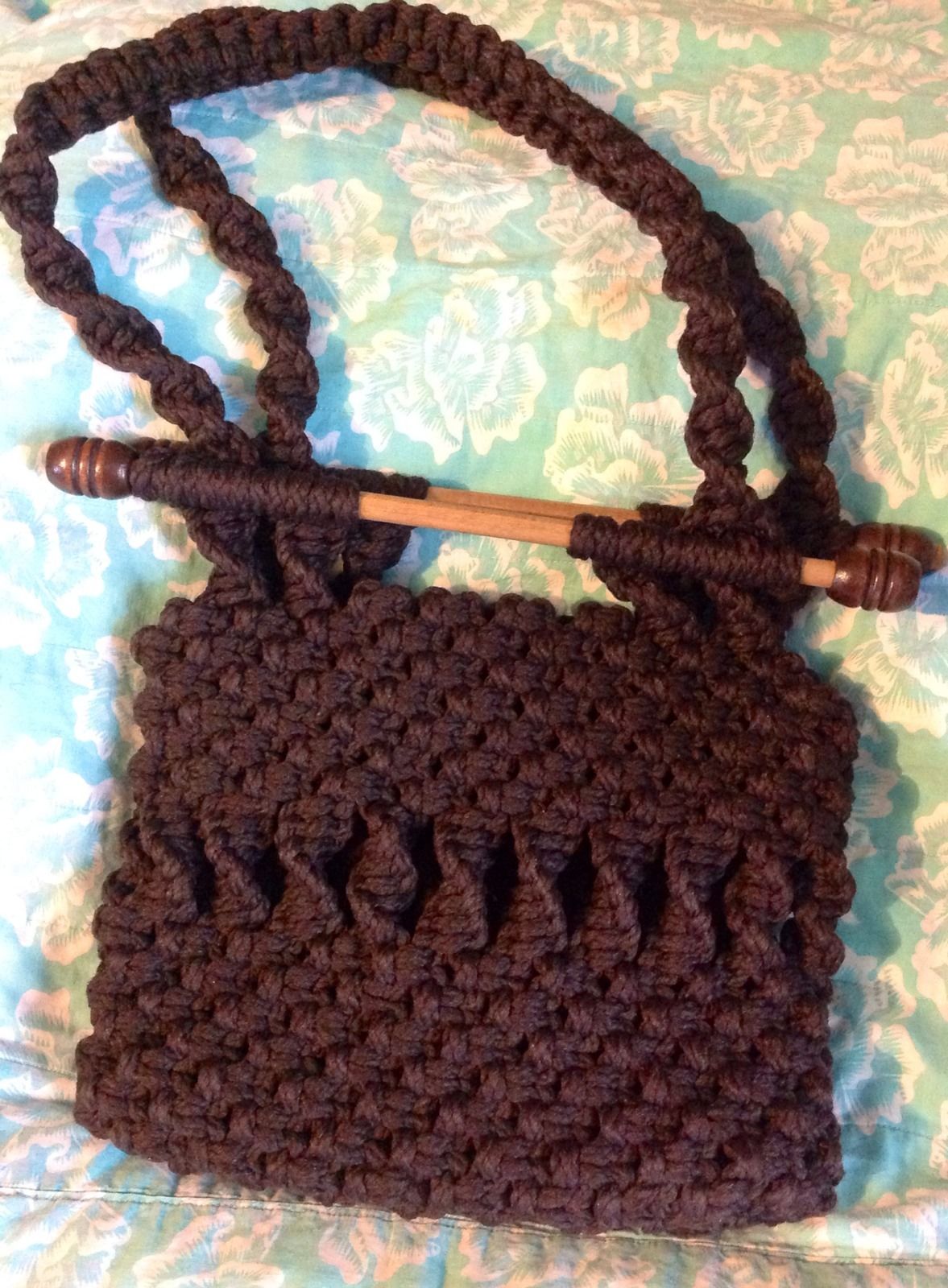 brown macrame purse