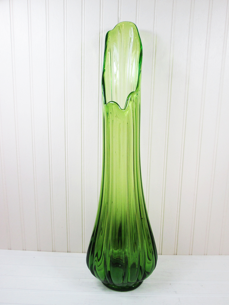 Vintage Viking Green Swung Glass Vase 22" Tall