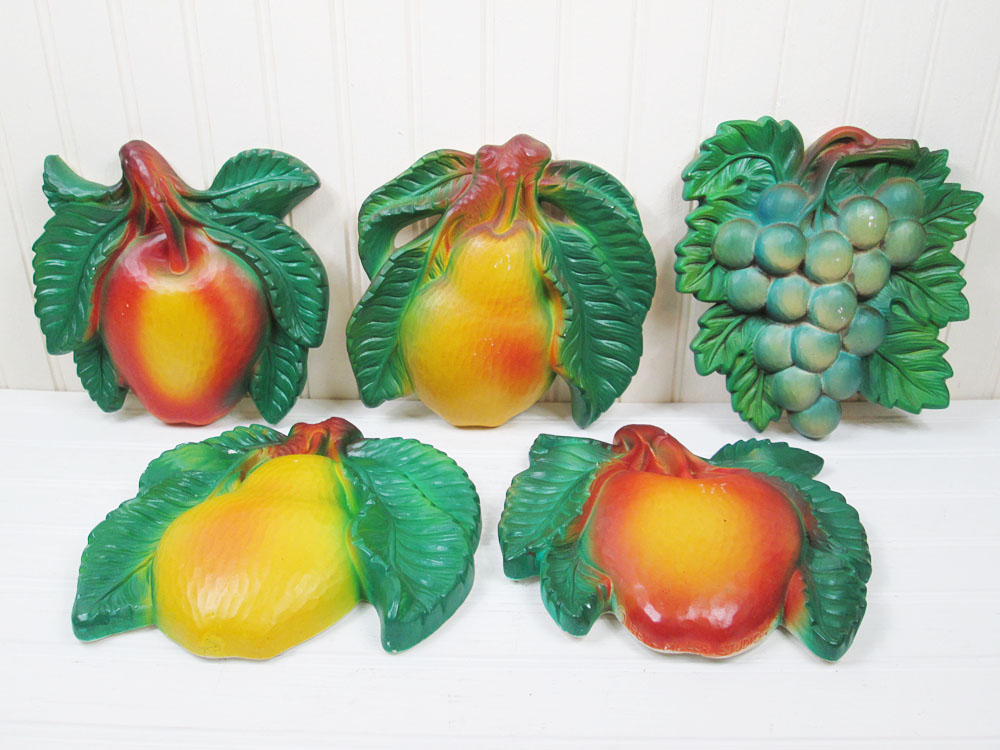 Vintage Miller Studio Chalkware Fruit Wall Plaque Hanging Art Set