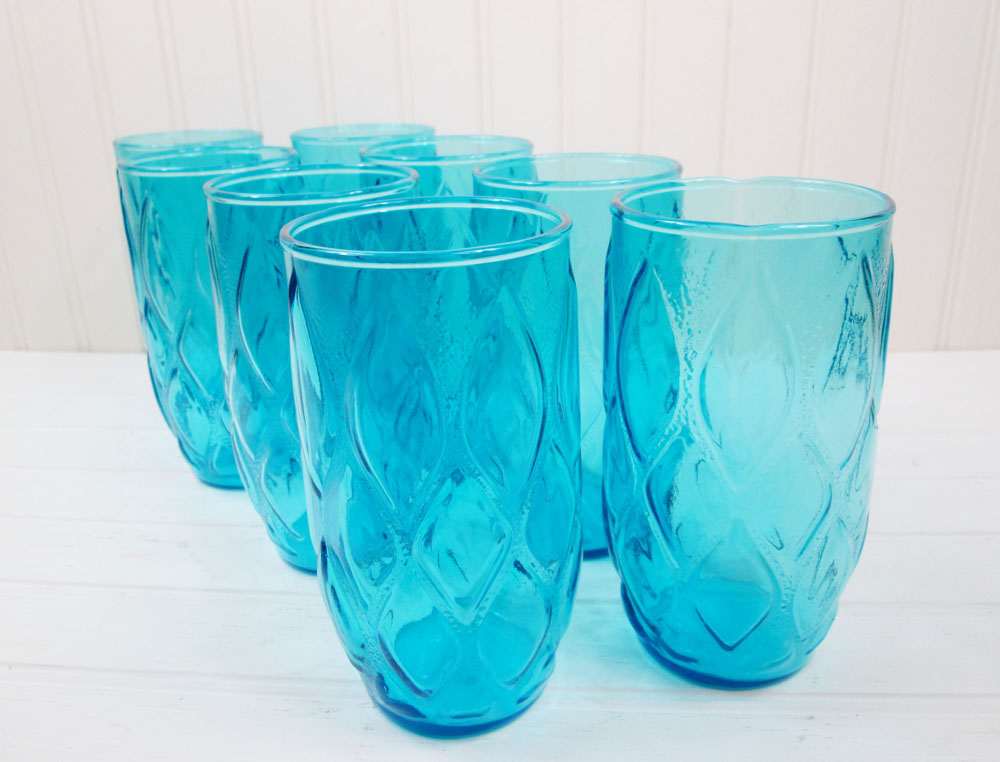 Vintage Aqua Blue Drinking Glasses