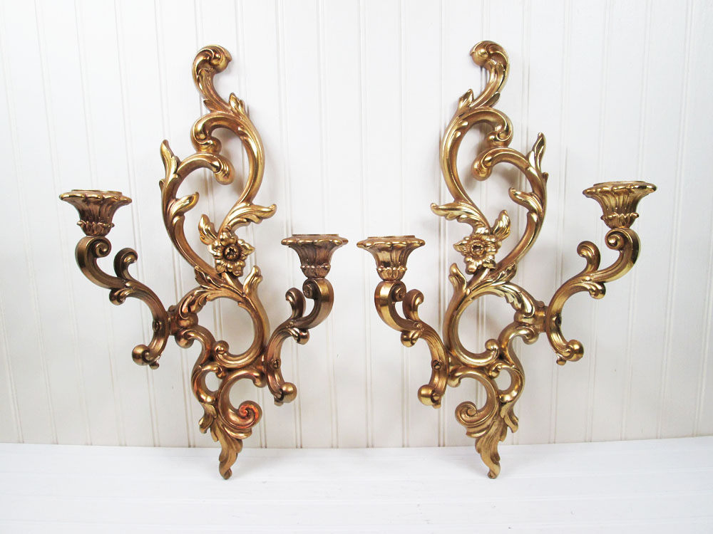 Vintage Syroco Wall Sconce Set Gold