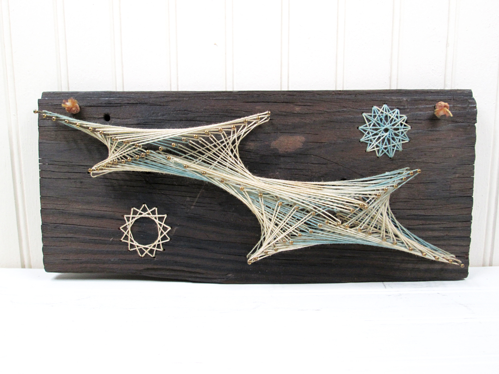 Vintage String Art Wall Hanging Wood Plaque Starburst