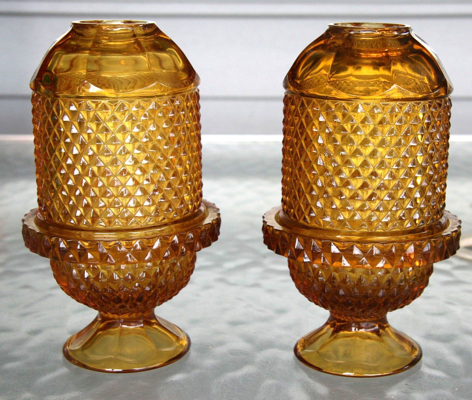 Viking Glass Amber Diamond Point Glimmer Fairy Lamps