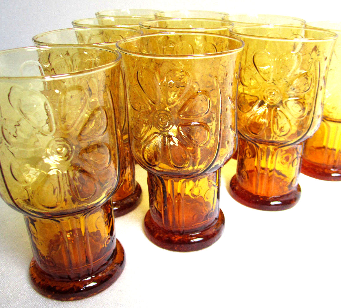 Amber depression glass candle holders