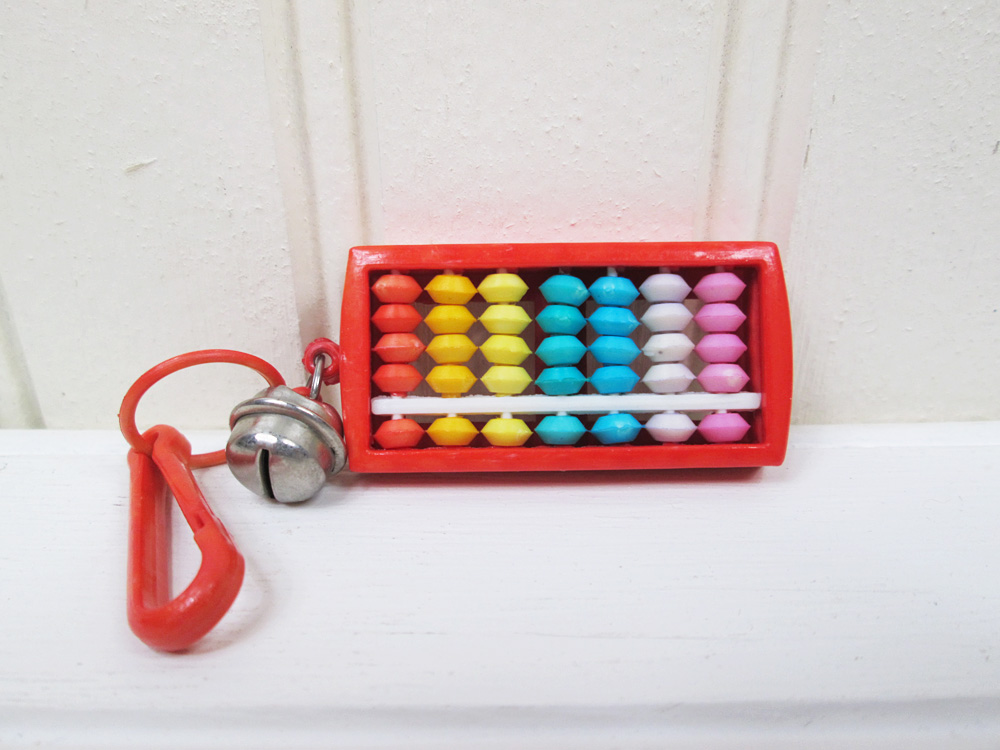 Vintage 80's Plastic Necklace Clip On Bell Charm Red Abacus