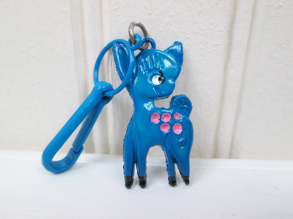 Vintage 80's Plastic Necklace Clip On Charm Blue Deer Fawn