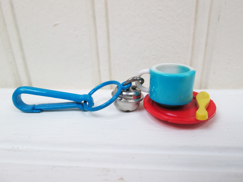 Vintage 80's Plastic Necklace Clip On Bell Charm Coffee Cup Mug Teacup