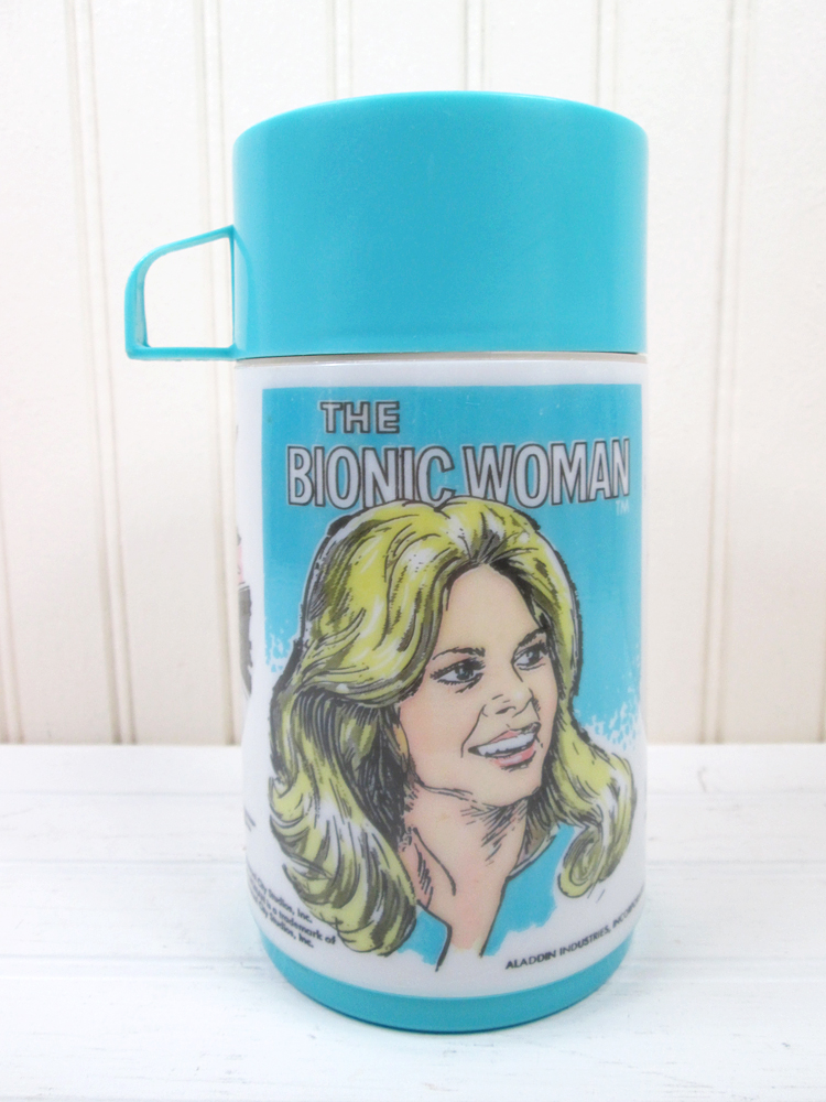 Vintage Bionic Woman Plastic Thermos for Lunch Box TV Show Aladdin