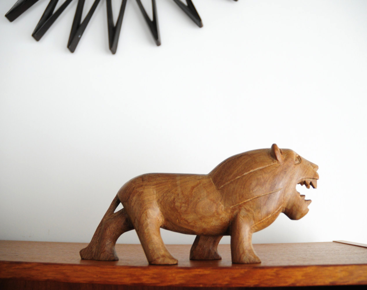 vintage carved wood lion figurine